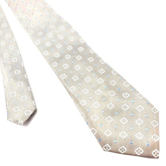 Tasso Ella Beige Silk‎ Tie Woven Geometric - Picture 1 of 7